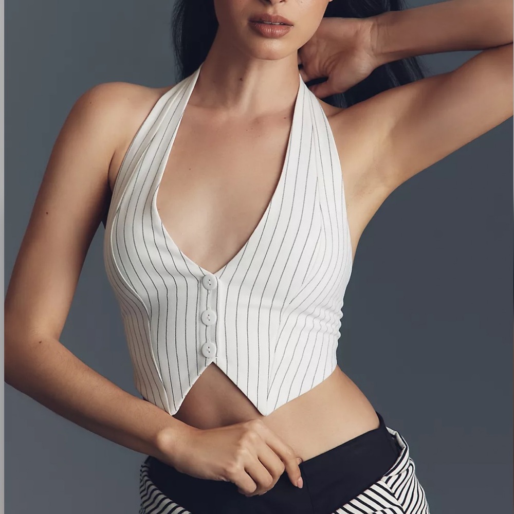 Anthropologie Pinstripe Halter Top Vest